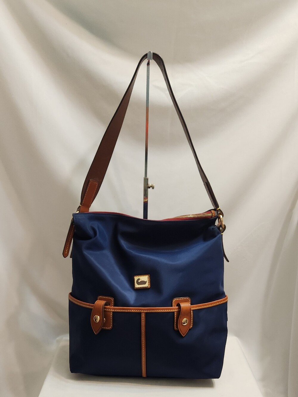 Dooney & Bourke Camden Collection Blue Brown Nylon Leather Hobo Shoulder Bag